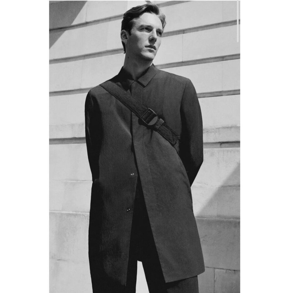 COS Men’s Lyocell Cotton Long Coat Jacket Size 36 Black Minimalist Lightweight